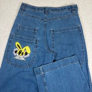 ALAB Baggy Jeans Men's 34 Blue Wide Leg 26" MEGA Big Pocket Embroidered Skater